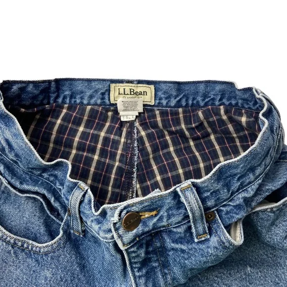 L.L. Bean Men's Flannel Lined Jeans Size 33 x 29 Classic Fit, Blue and Broken-In - Picture 2 of 12